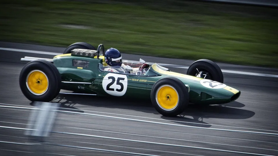 A racing car at speed on a circuit